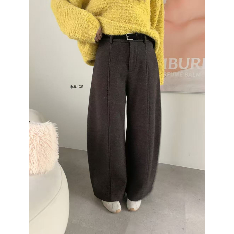 （6-8运贴）老钱风平腰加绒毛呢西装裤冬季复古高腰加厚弯刀阔腿裤