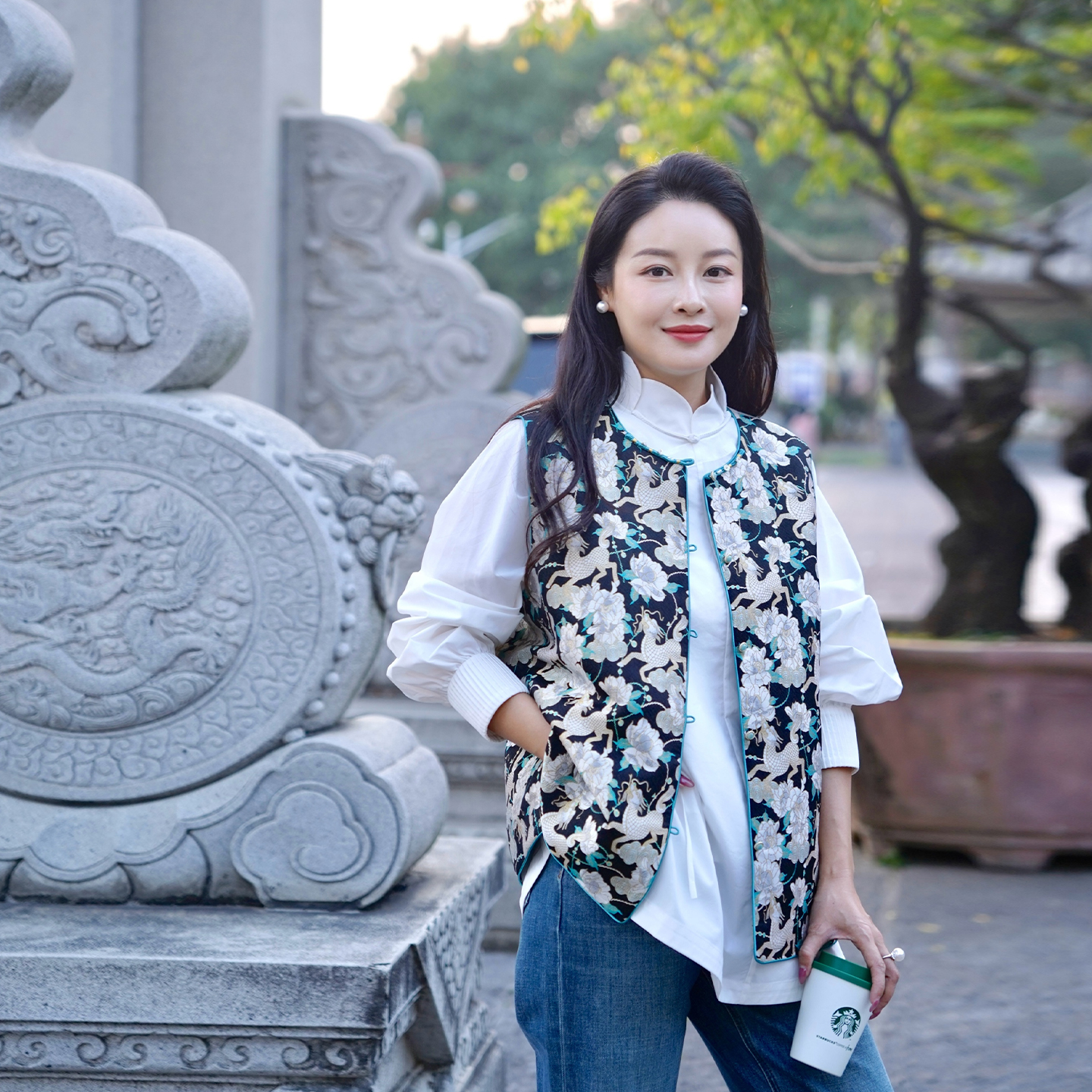 【高级定制】翠裳· “李德喜”宋锦织金麒麟牡丹纹拼丝毛马甲