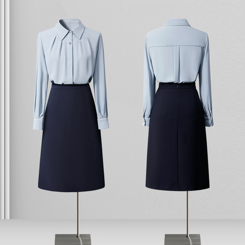 2025【衬衫】蓝色新款春秋名媛长袖高智淡人衬衣气质OL通勤优雅