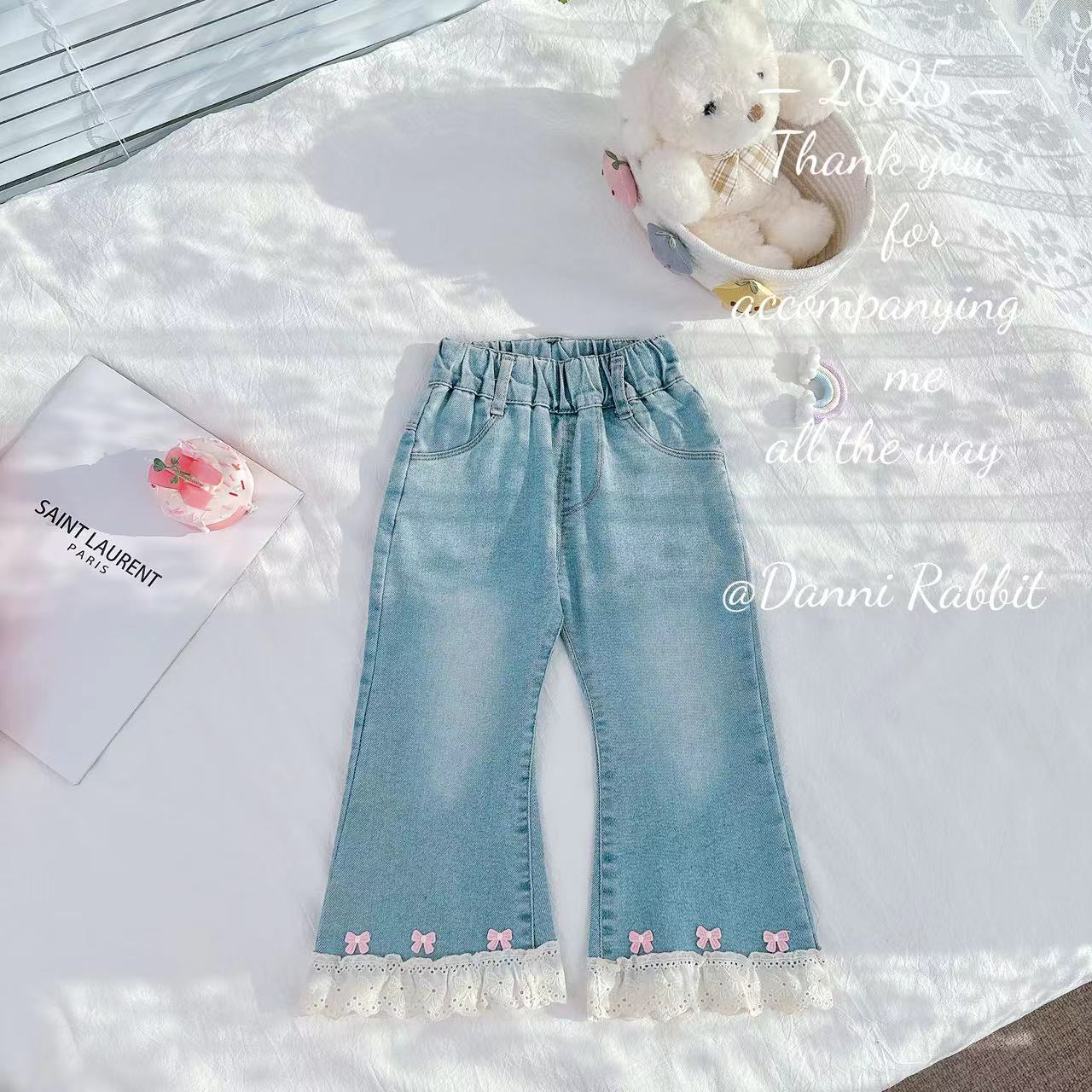 *春款蝴蝶结蕾丝花边牛仔裤* D-A81