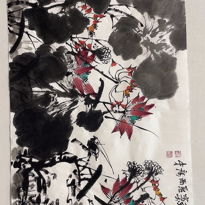 春***流带灯款如琢老师四尺荷花
