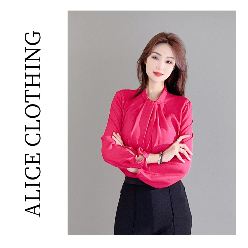 2[alicelulu] “杂志封面”真丝上衣 靓丽玫红 优雅通勤S2134575G