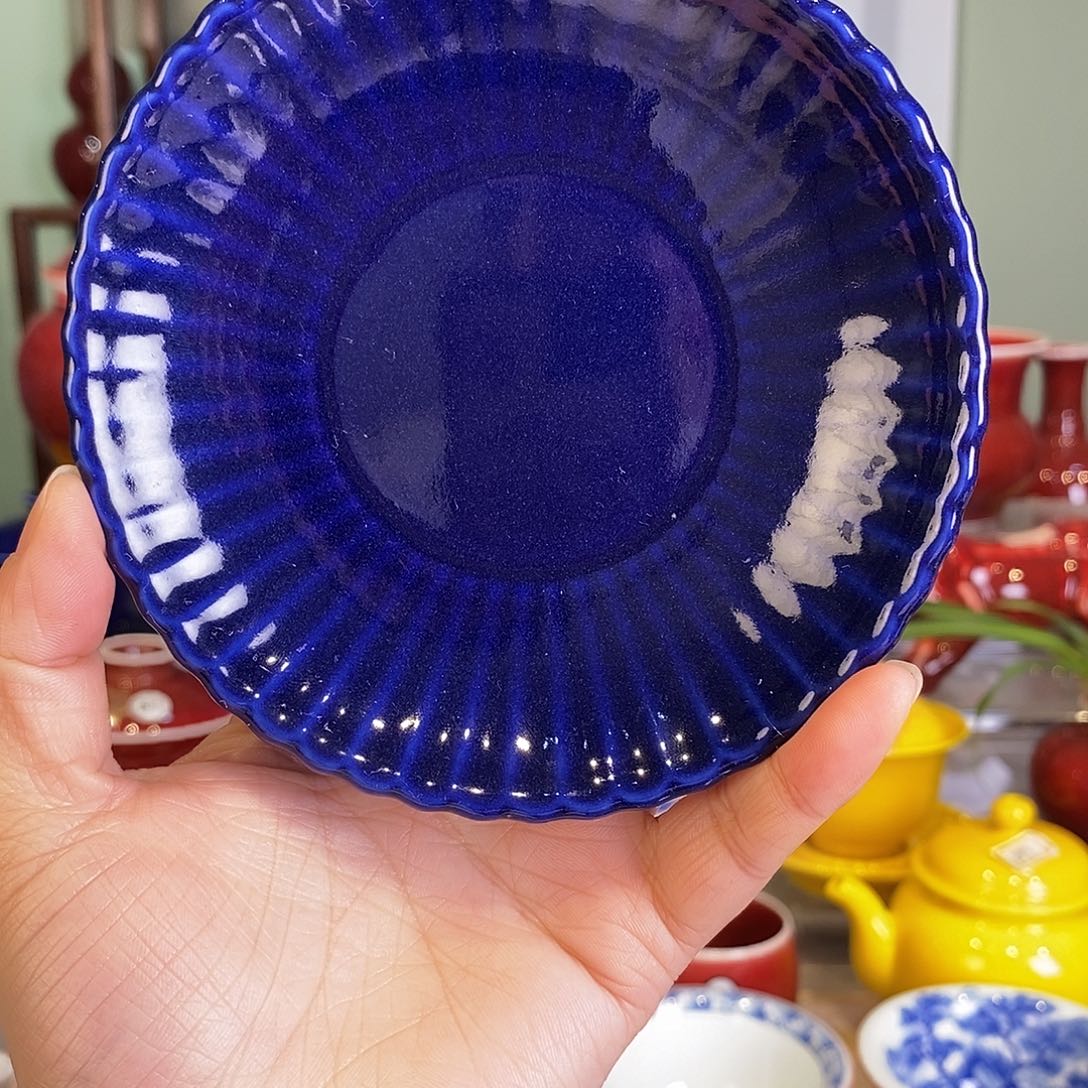 清欢雅玩原矿霁蓝花瓣杯垫