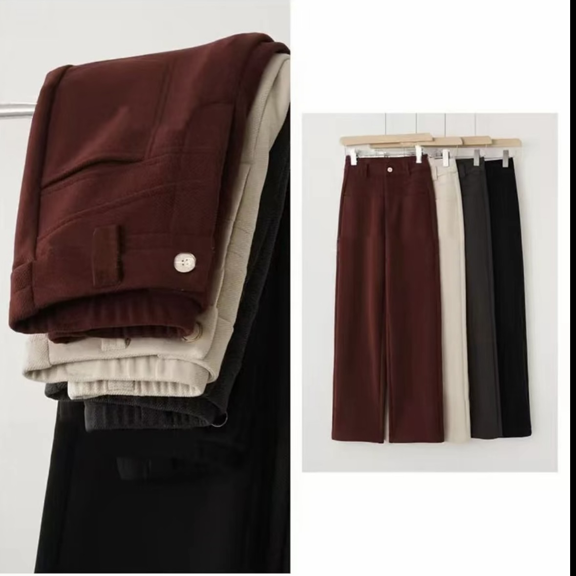 【秋冬新款】桑蚕 丝羊 绒加厚高腰气质显瘦弹力直筒窄版梧桐裤1723