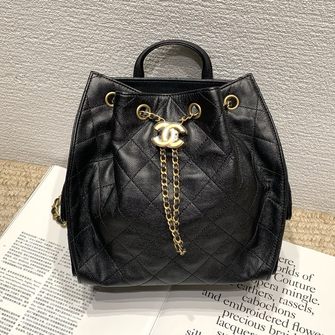99新 Chanel/香奈儿 25B 黑金荔枝纹牛皮25bag双肩包 小号 
