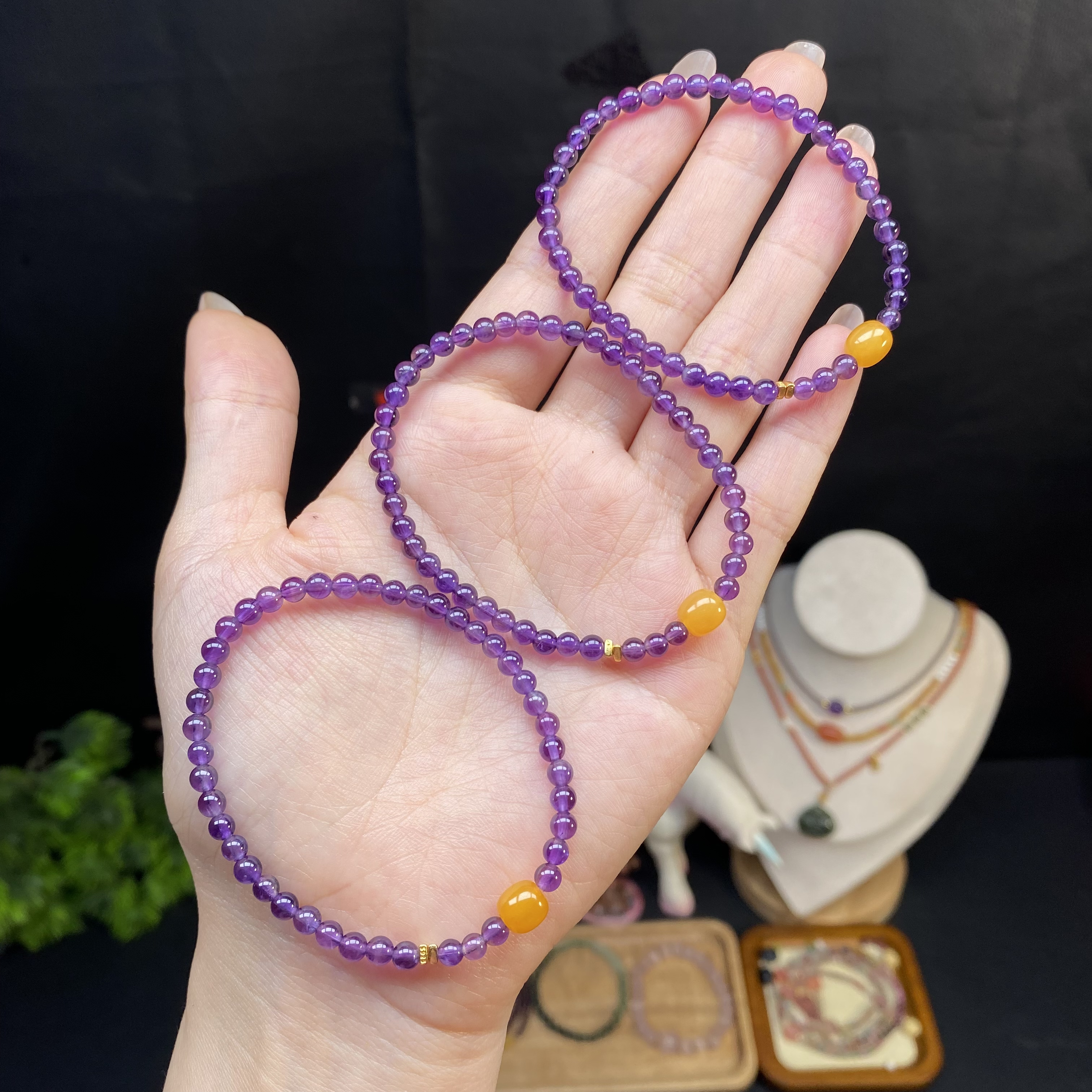 【紫水晶4m手串】A669搭配蜜蜡路路通时尚紫色百搭多样性发一