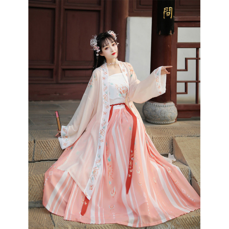 四季芙汉服女宋制一片式齐腰百褶裙套装宋制汉服