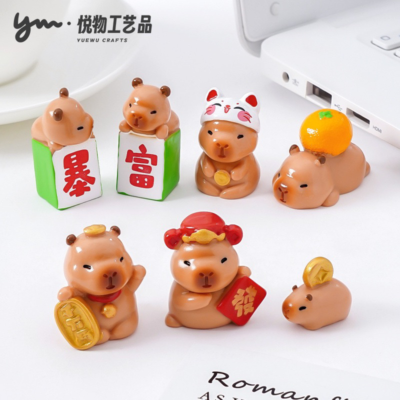微景观招财水豚卡皮巴拉公仔 diy装饰品配件桌面汽车载小摆件 