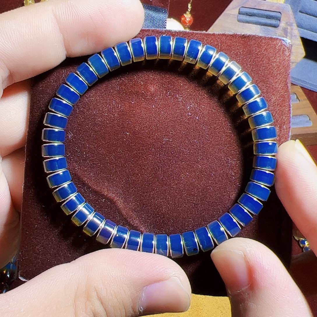 蓝珀珠宝奇石银S925镶嵌墨西哥7mm药片