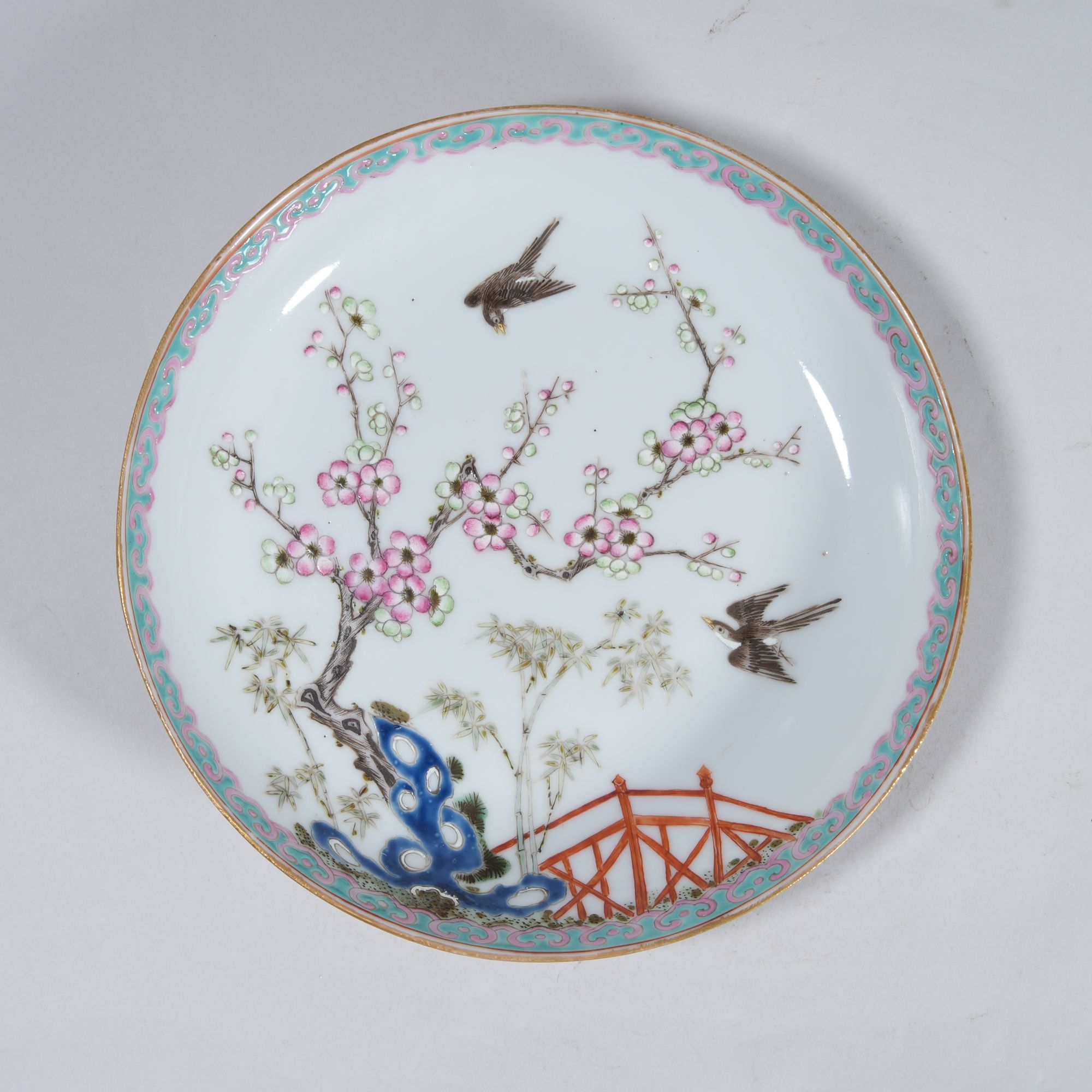  228/清光绪 粉彩花鸟喜上眉梢盘（官） 【华豫之门甄选】