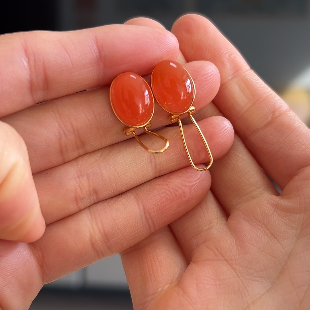 南红玛瑙耳饰银S925镶嵌如*