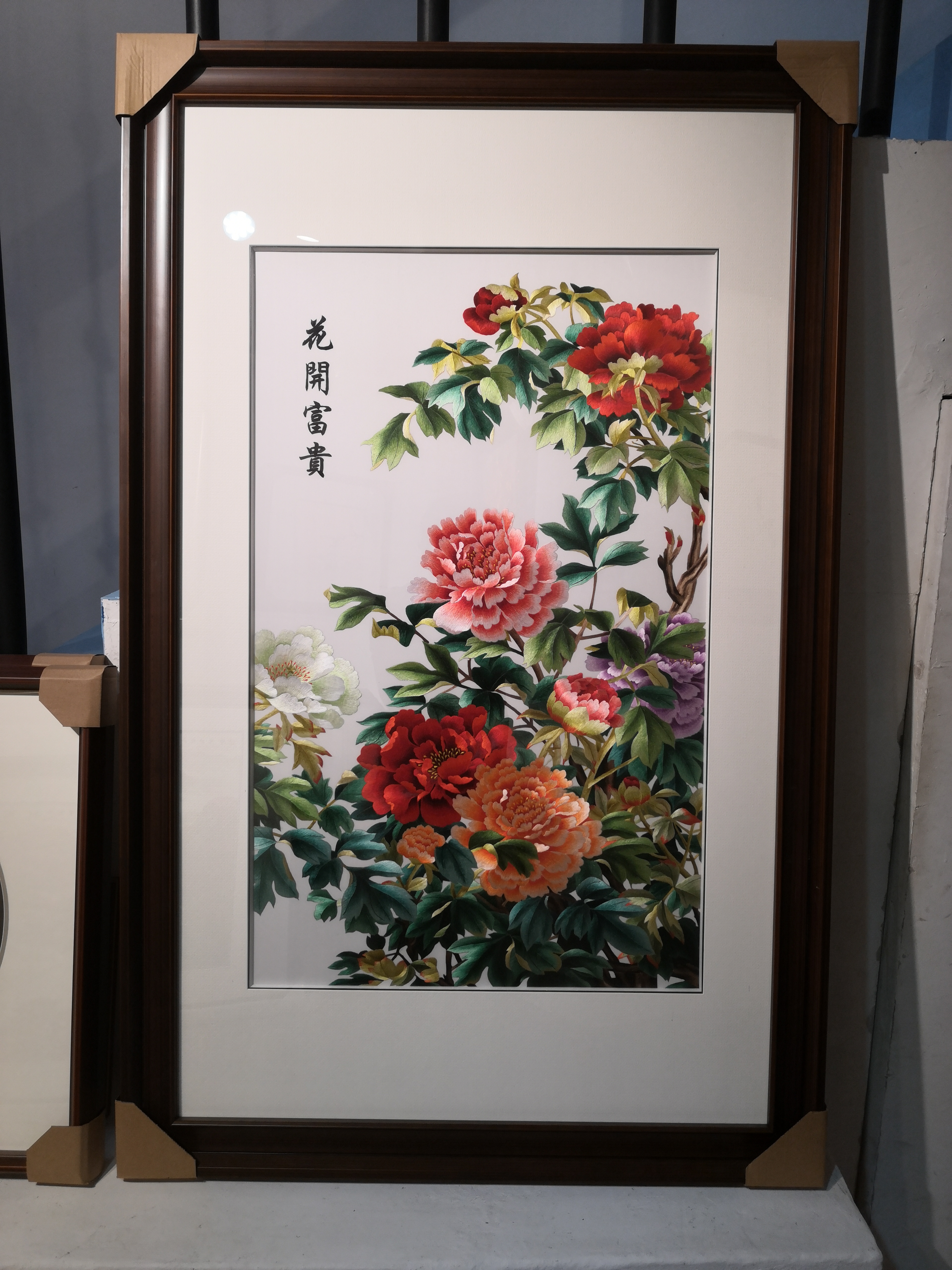 纯手工苏绣牡丹花开富贵挂画新中式风格适合玄关客厅装饰挂画