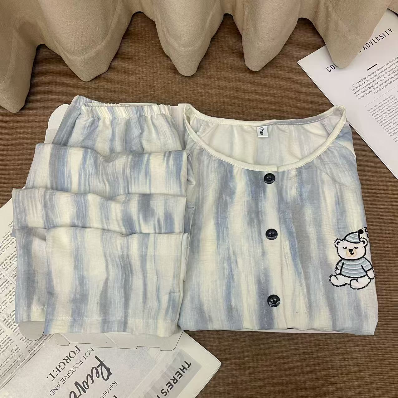 新款春秋季高级感休闲宽松大码睡衣女长袖长裤青年家居服套装情侣