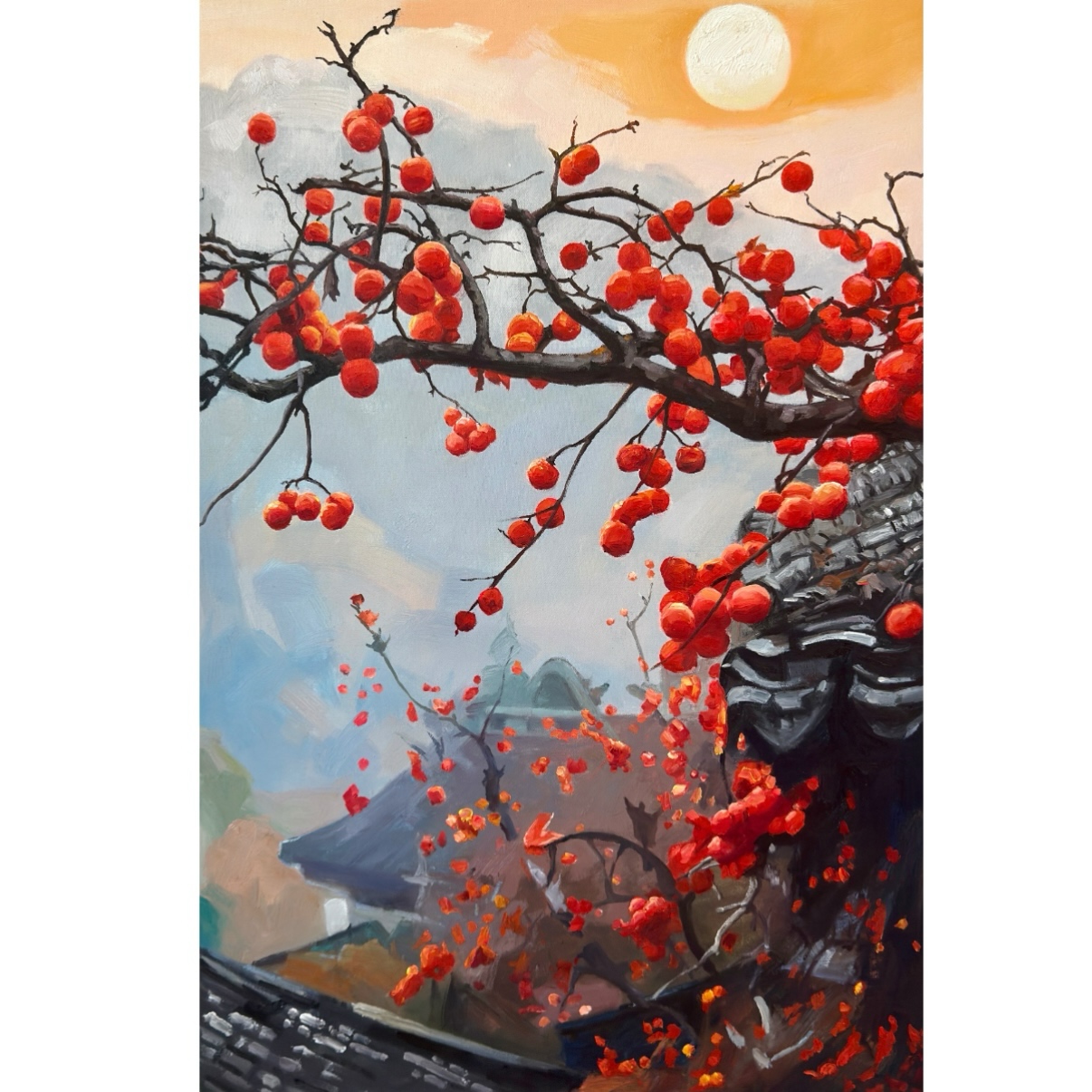 喜柿入户中国风油画手绘装饰画