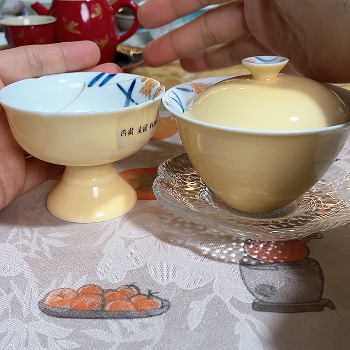 【闪购商品】瓷片麦穗盖碗+棠梨高足杯