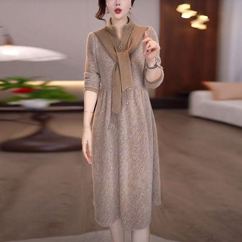 百搭气质轻奢高级感女装秋冬新款时尚洋气显瘦打底连衣裙子#5838