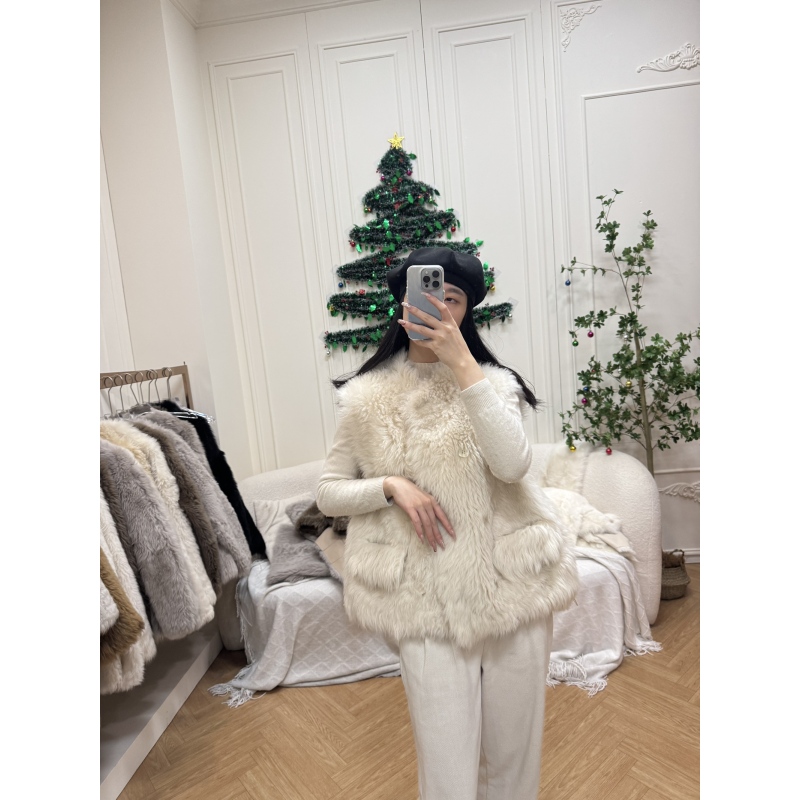 凯姨【雾里】设计款阔版托斯卡纳皮毛一体马甲