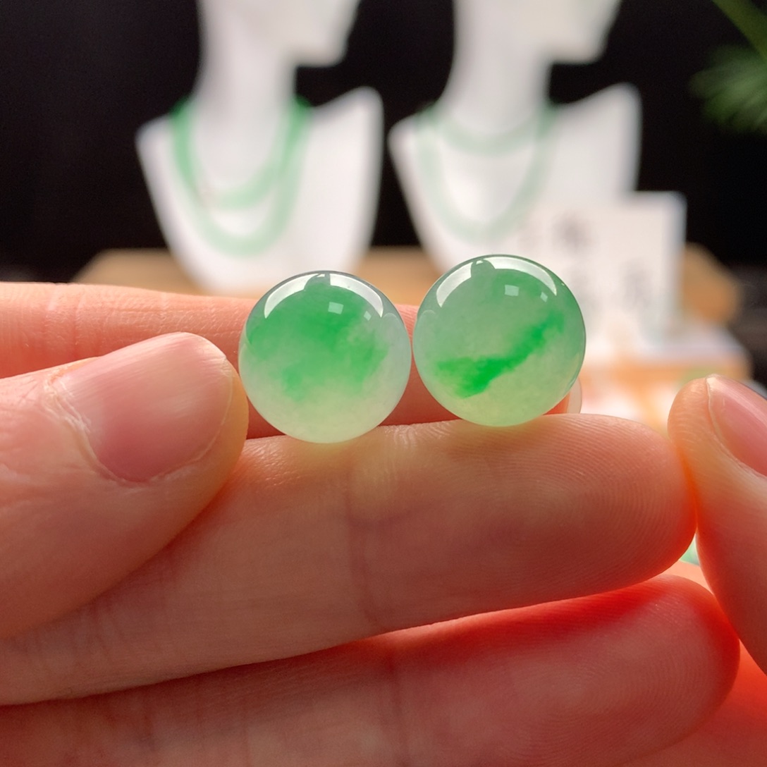 翡翠耳饰未镶嵌天然缅甸A货翡翠