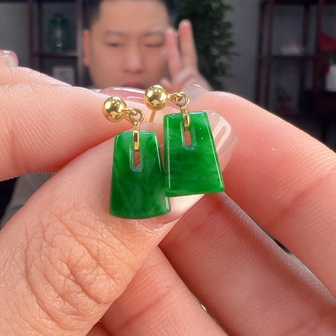 翡翠耳饰18K金镶嵌耳环72