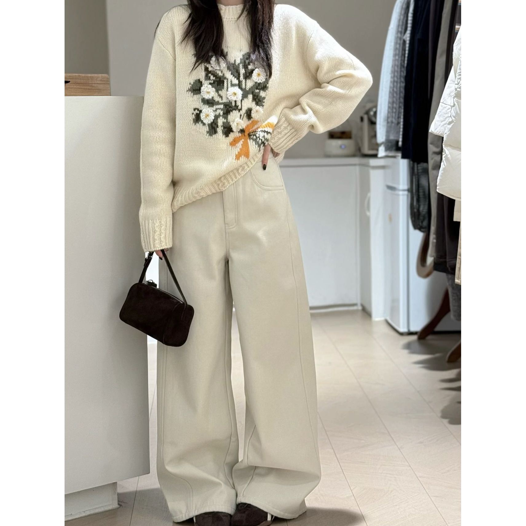【韩系花束丝带毛衣】冬日新款！氛围感百搭休闲双色花束毛衣616