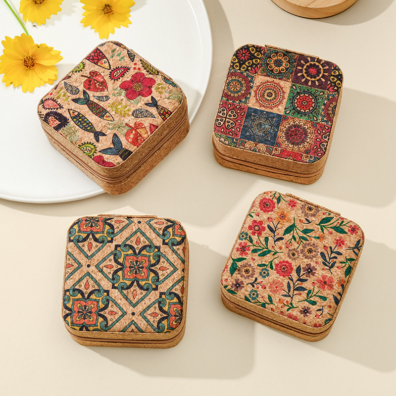 珊谷SG高级软木首饰盒架便携旅行耳环戒指项链收纳盒架复古时尚