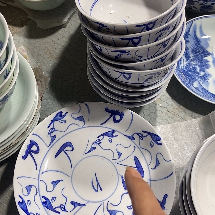 瓷片雨*景德镇陶瓷碗5寸5个盘子5个