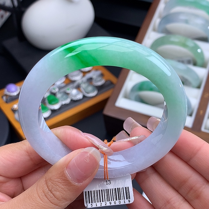 未镶嵌手镯翡翠56.3正圈春带彩