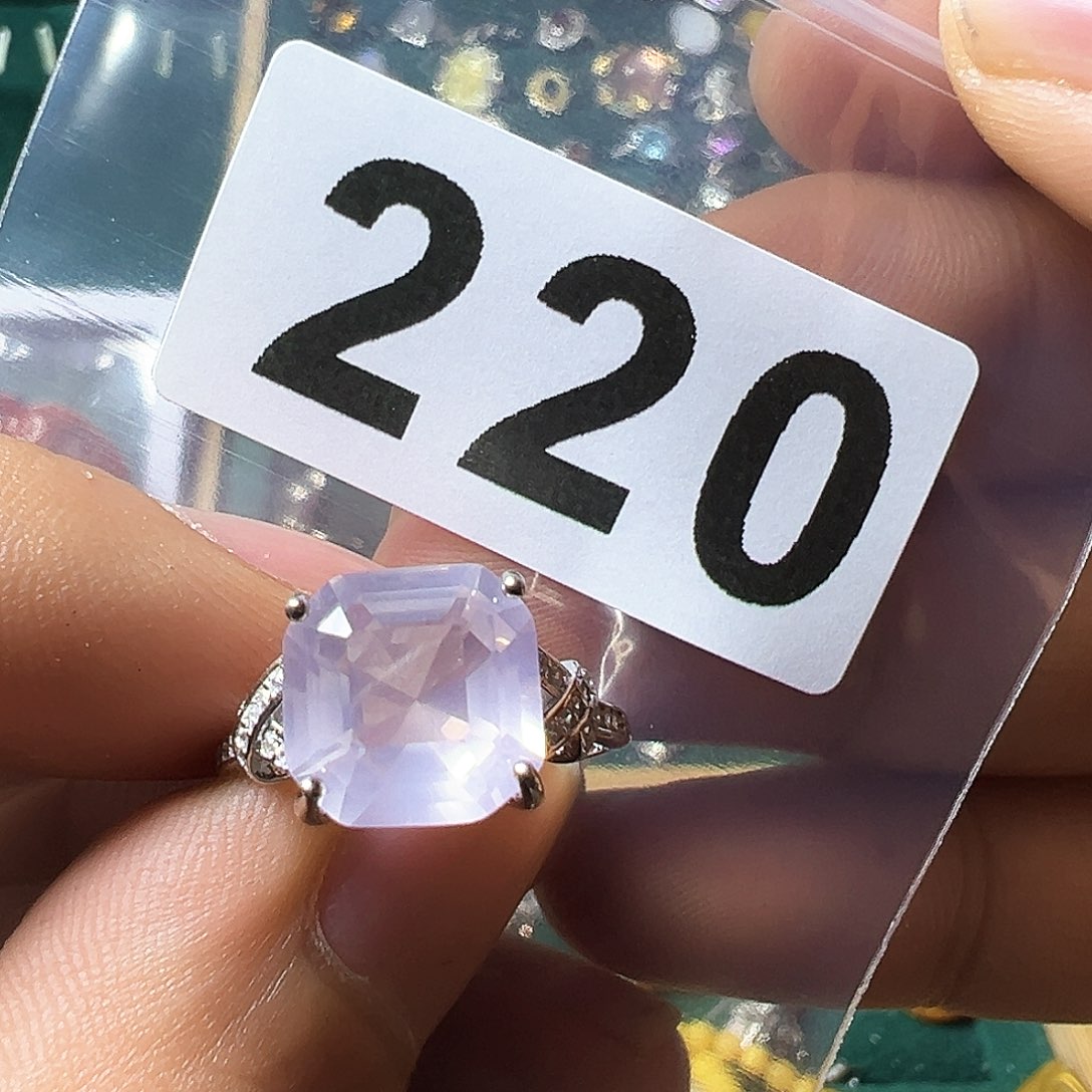 水晶戒指银S925镶嵌粉水晶戒指活口可调节