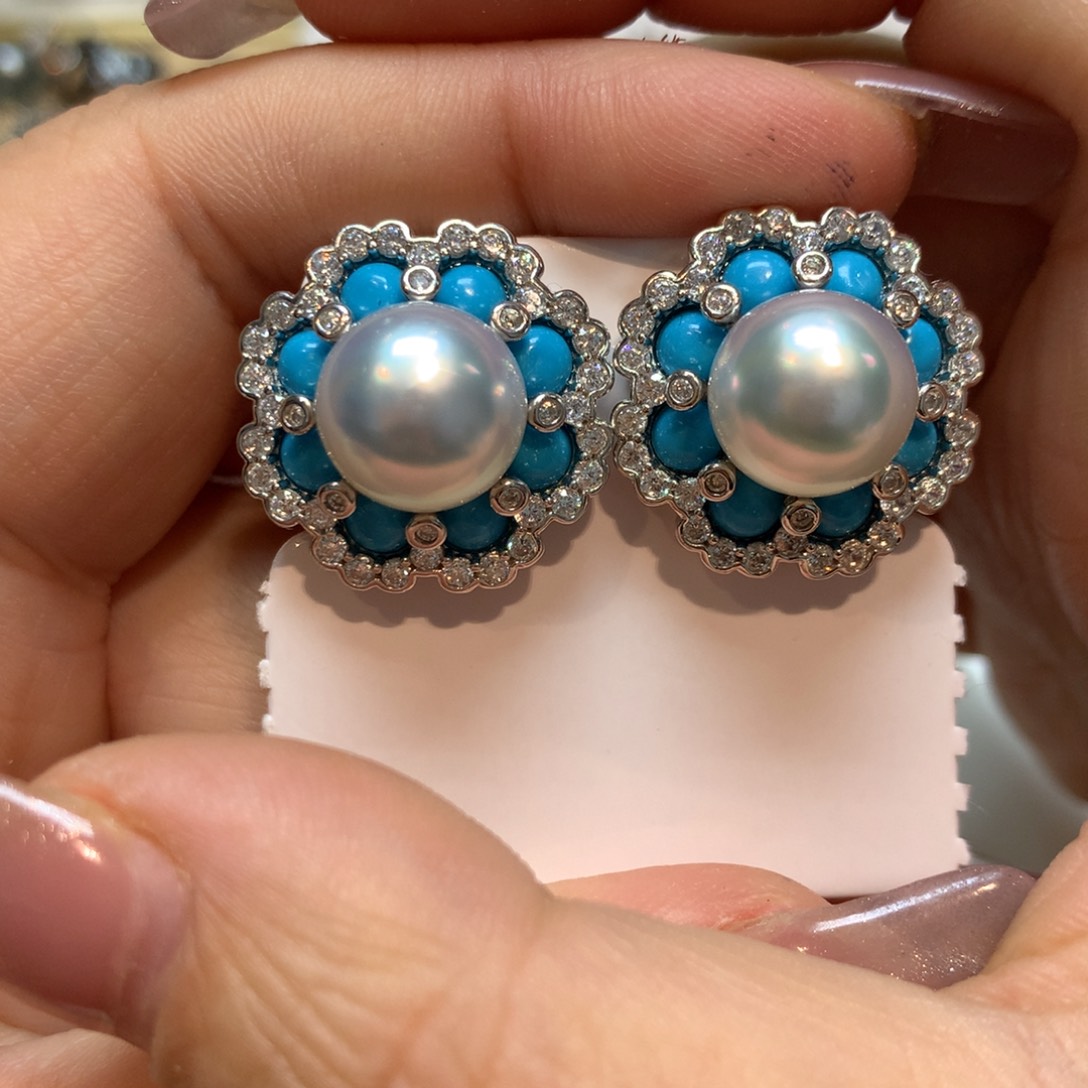 海水珍珠耳饰银S925镶嵌