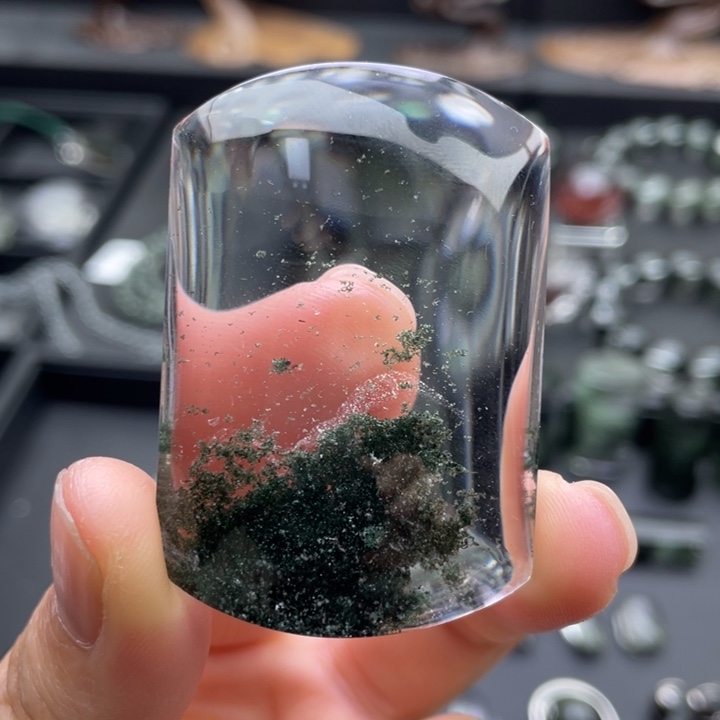 水晶颈饰未镶嵌绿幽灵聚宝盆吊坠