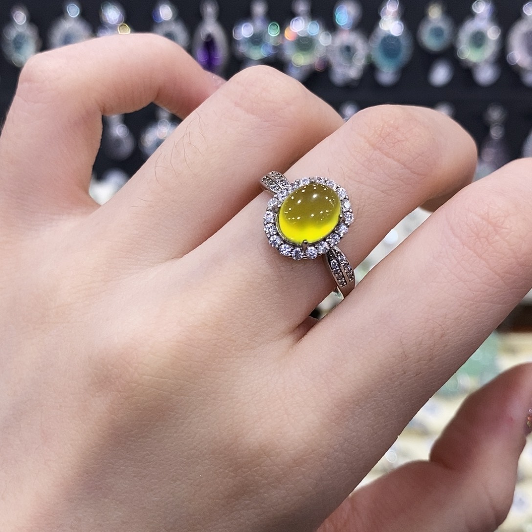 蛇纹石玉银S925镶嵌戒指