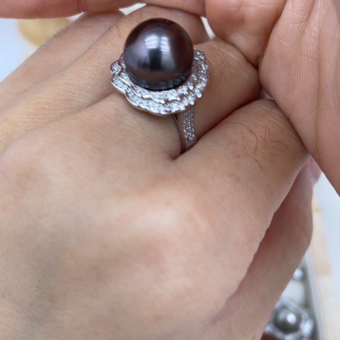 银S925镶嵌戒指海水珍珠
