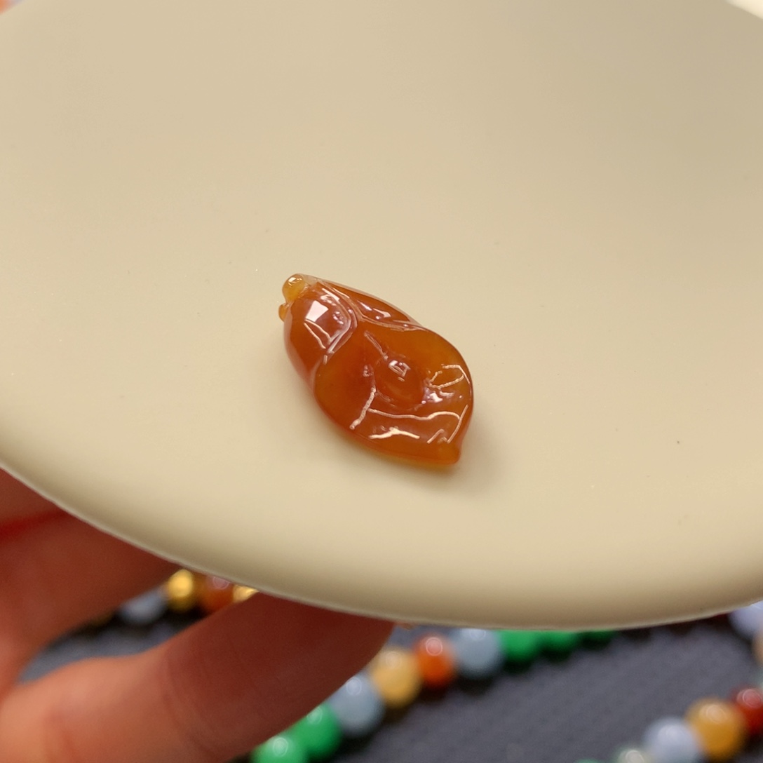 定制翡翠未镶嵌 毛货抛光定制 橘红特色件