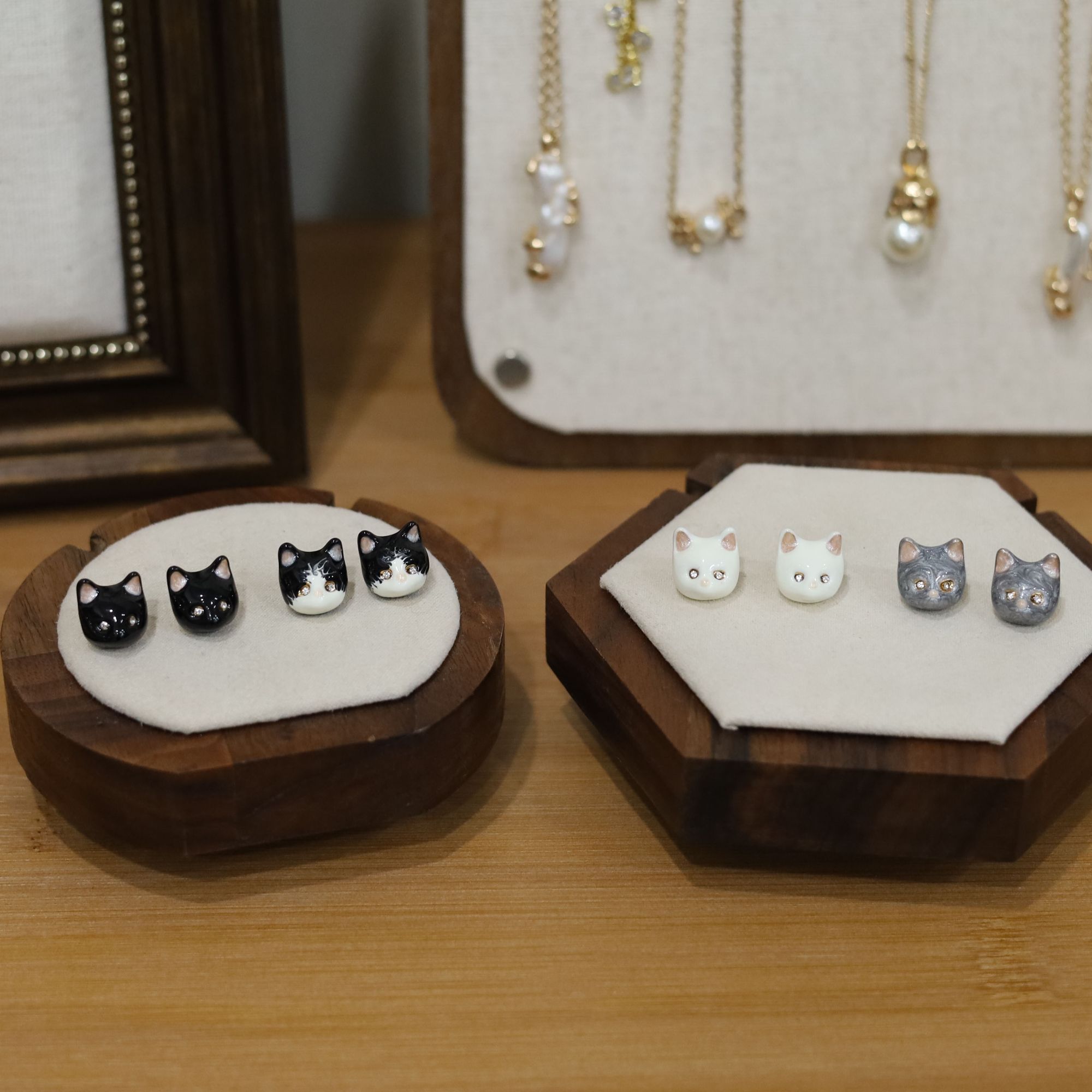 铜合金珐琅耳饰 法式简约风耳钉镶嵌可爱气质素款猫咪精致手工