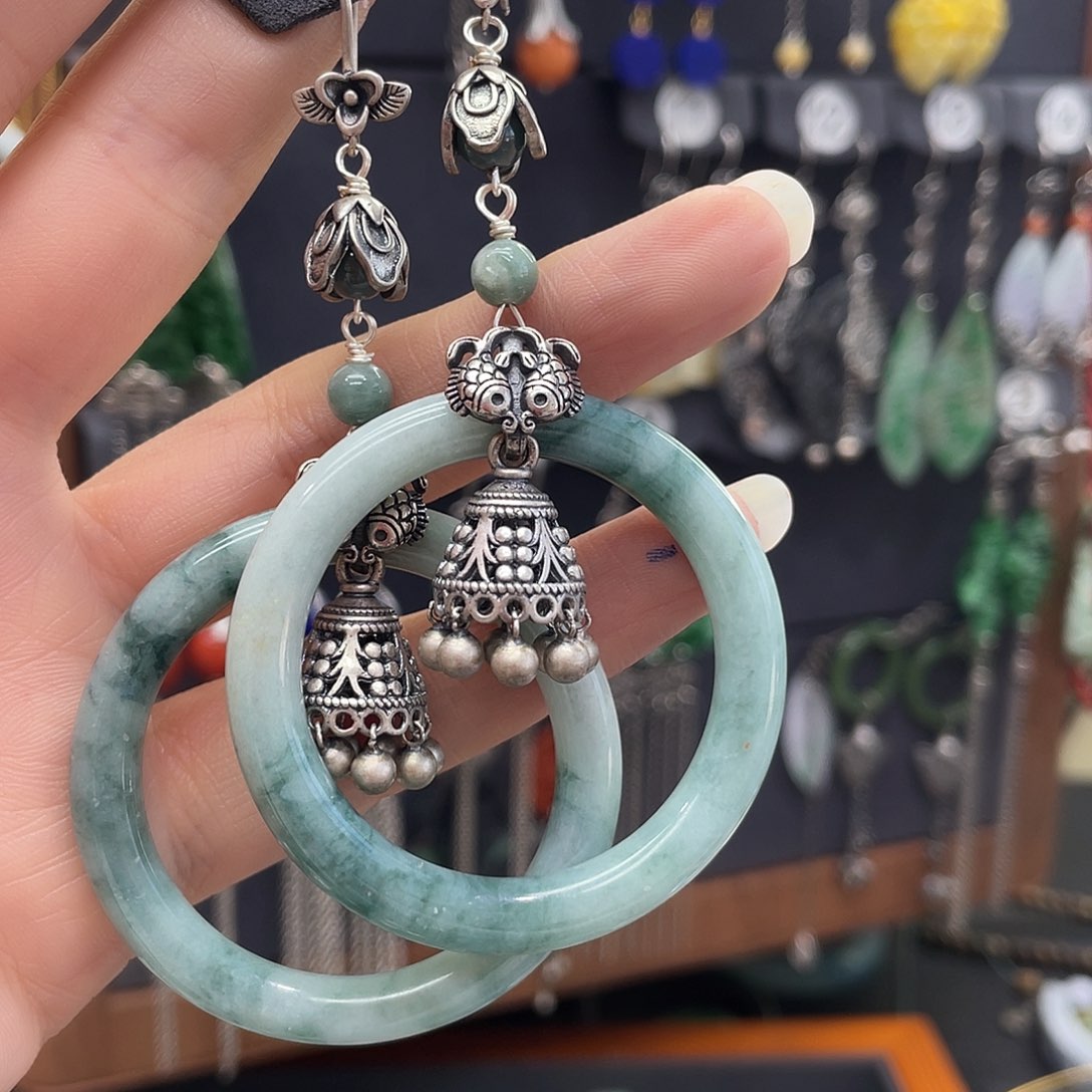 翡翠耳饰银S925镶嵌墨***浅058hjjjhhh