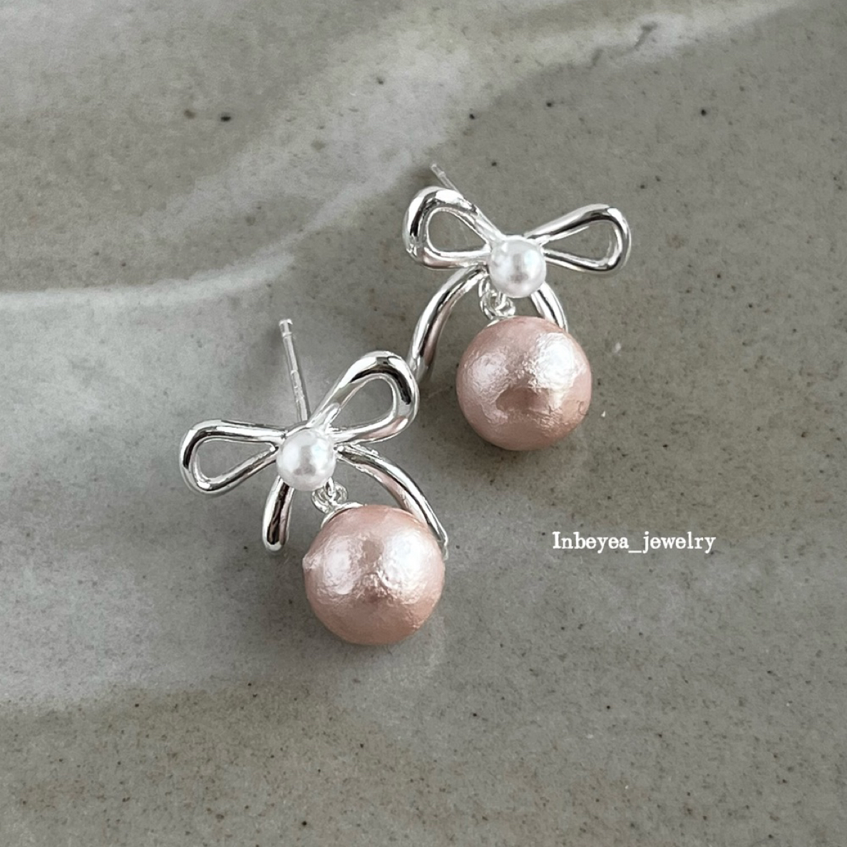 铜合金仿珍珠耳饰 蝴蝶结耳环 15843