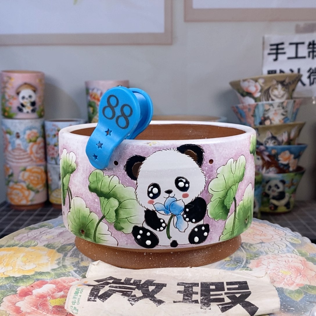 紫砂花盆红陶手绘花盆