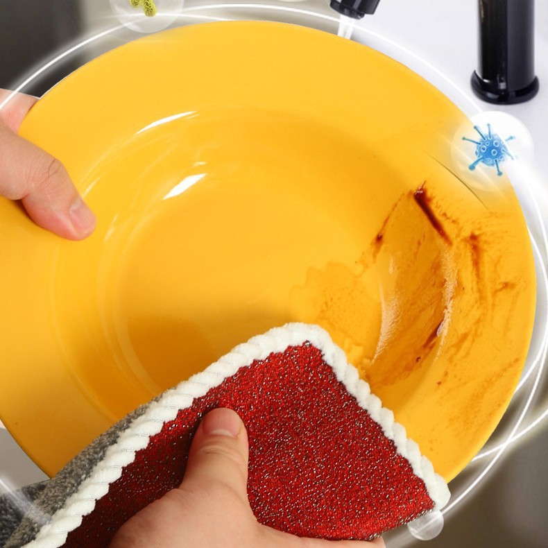 双面钢丝加珊瑚绒抹布洗碗布不沾油替代钢丝球家用多功能洗碗布