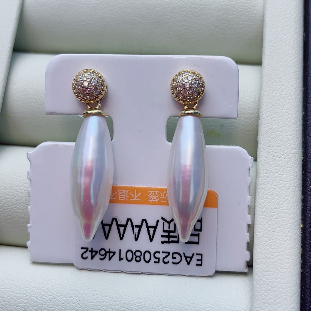 银S925镶嵌淡水珍珠耳饰w42