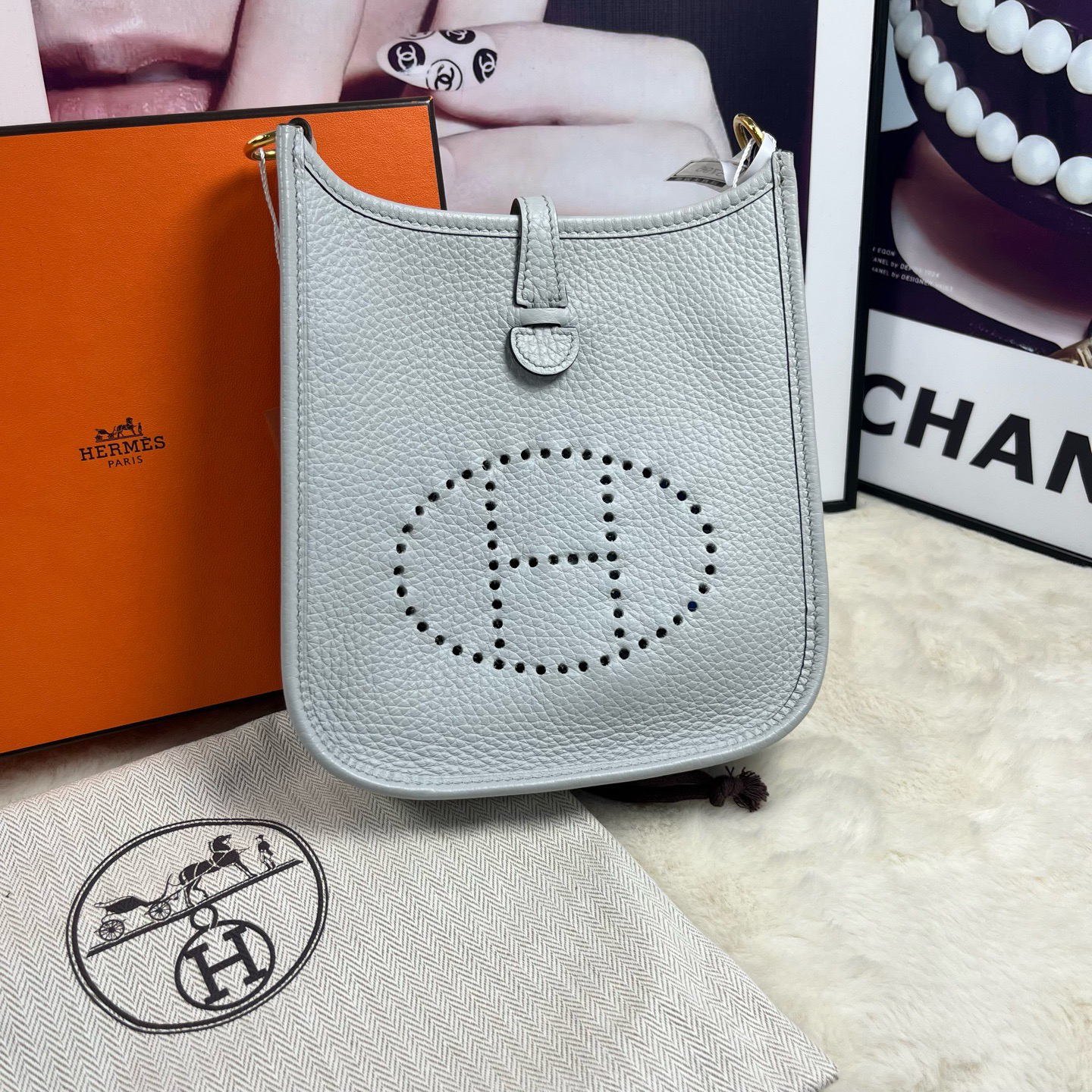 99新 Hermes/爱马仕 圣杯蓝伊芙琳mini（b刻）