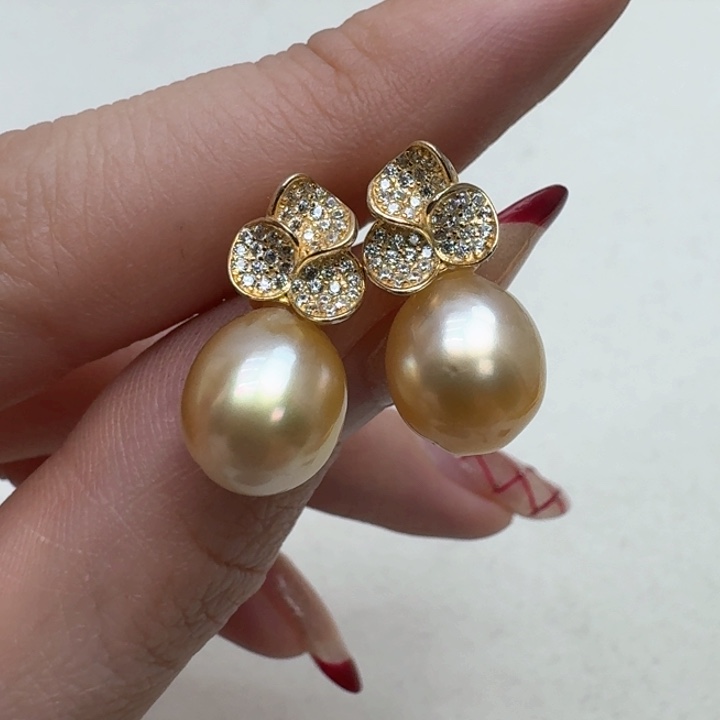 海水珍珠耳饰银S925镶嵌