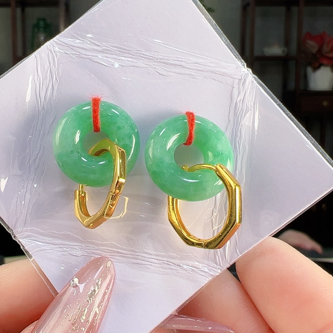 翡翠耳饰银S925镶嵌耳环58