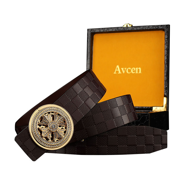 【时来运转格纹男士皮带】新款皮带男真皮男款腰带商务时尚牛皮裤带