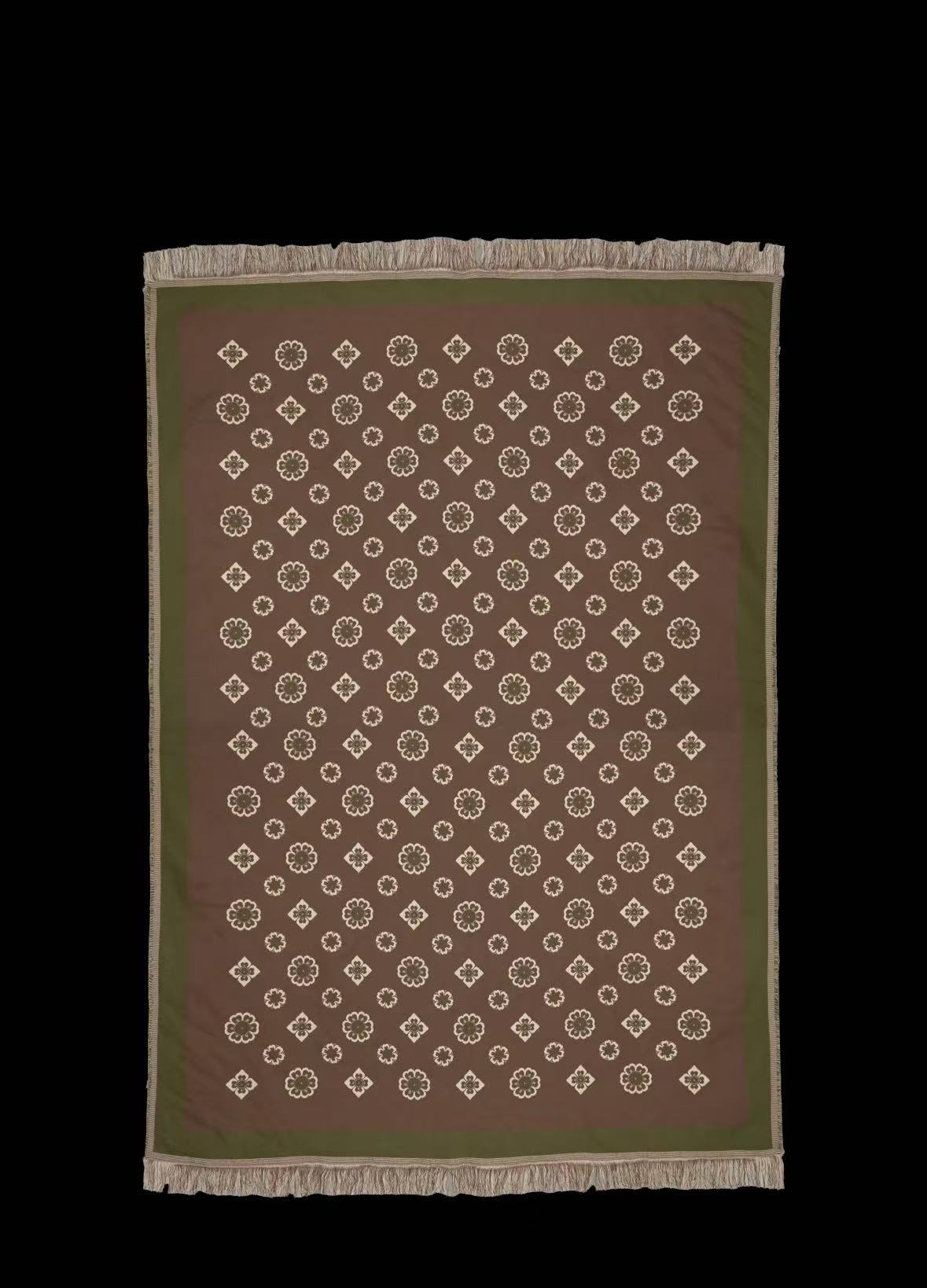 宝相花纹盖毯传统纹样与现代美学融合非遗元素纯棉百搭