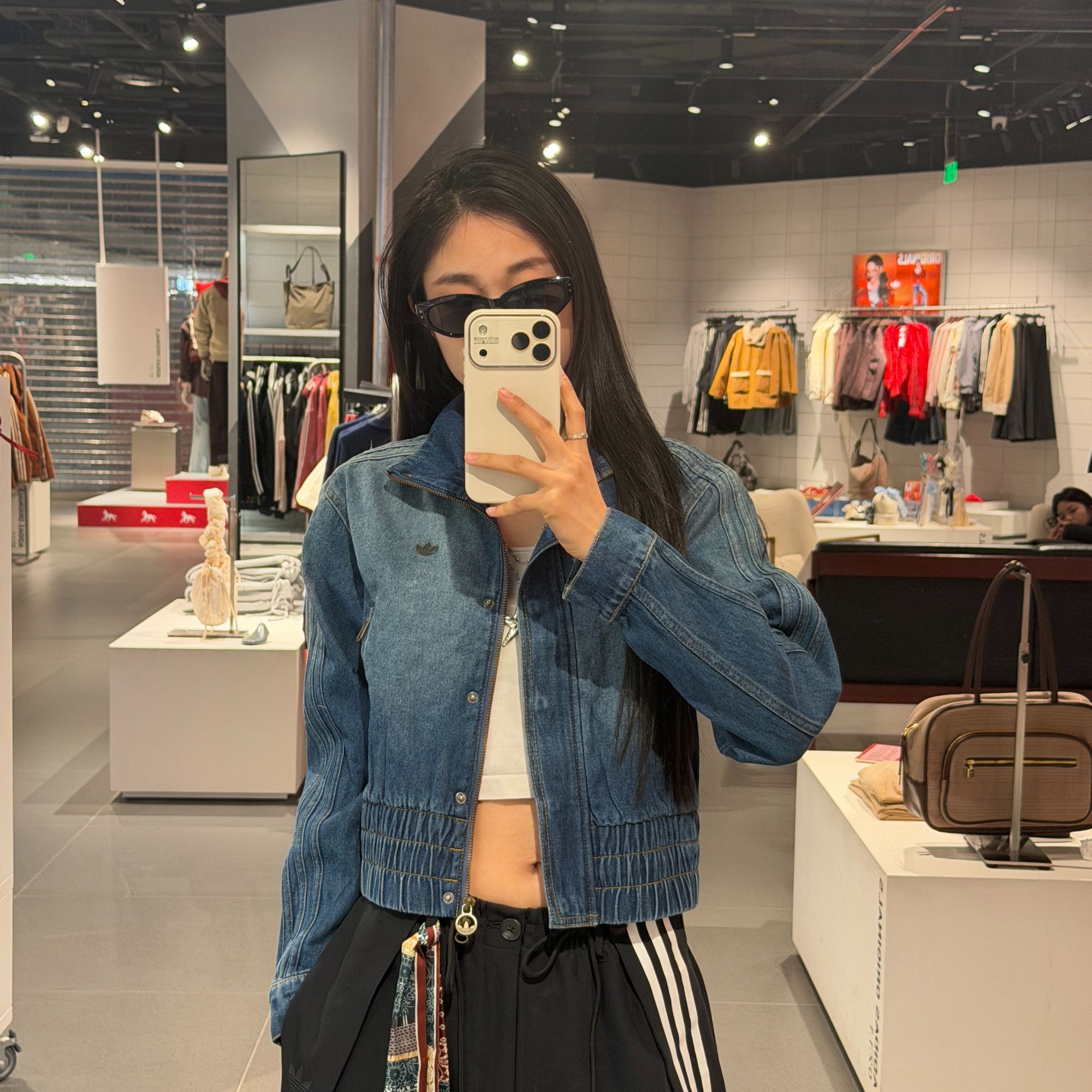 adidas/三叶草棉牛仔高领运动夹克外套 KE1072
