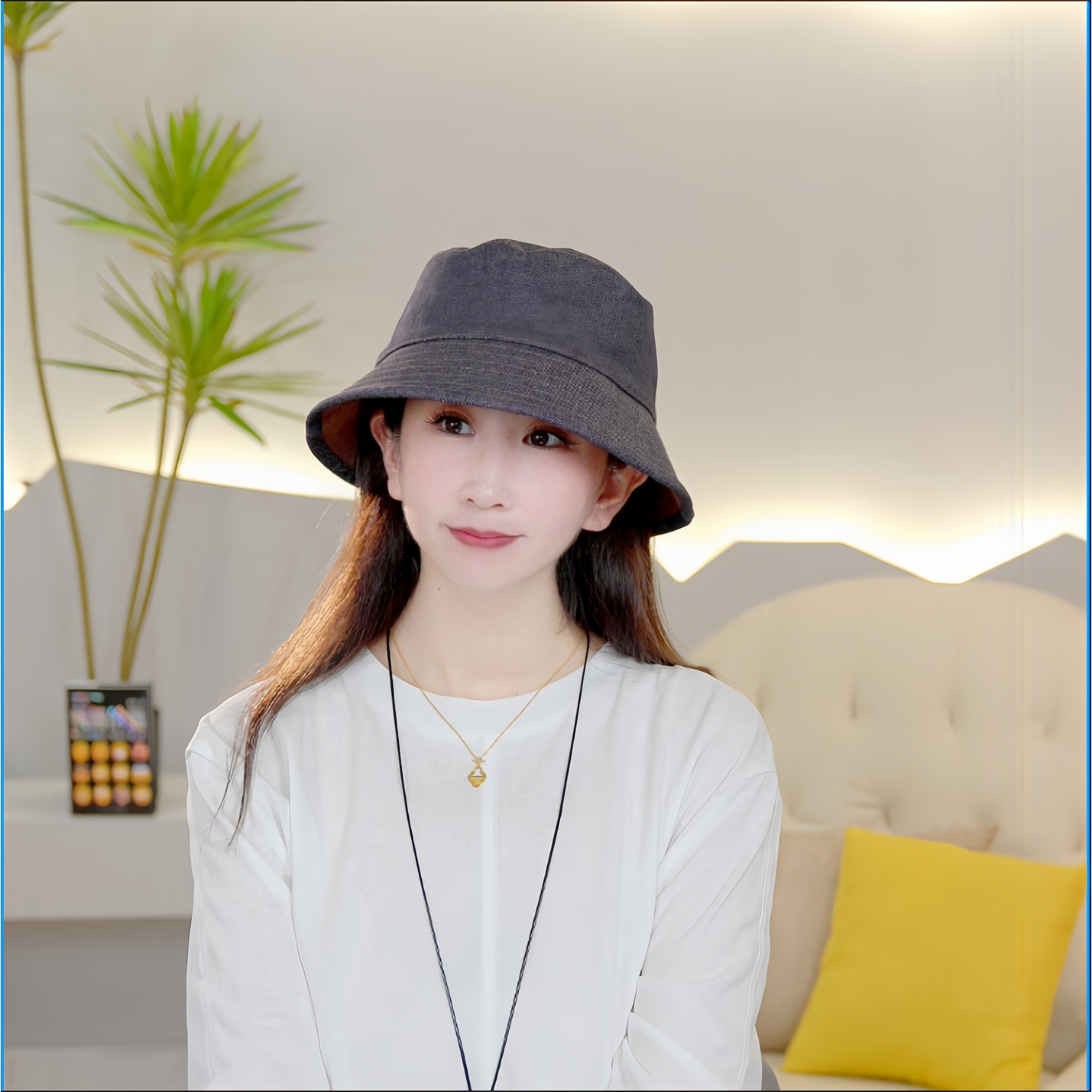 日系复古双面可戴牛仔渔夫帽女夏季显脸小百搭水桶帽遮阳防晒帽子
