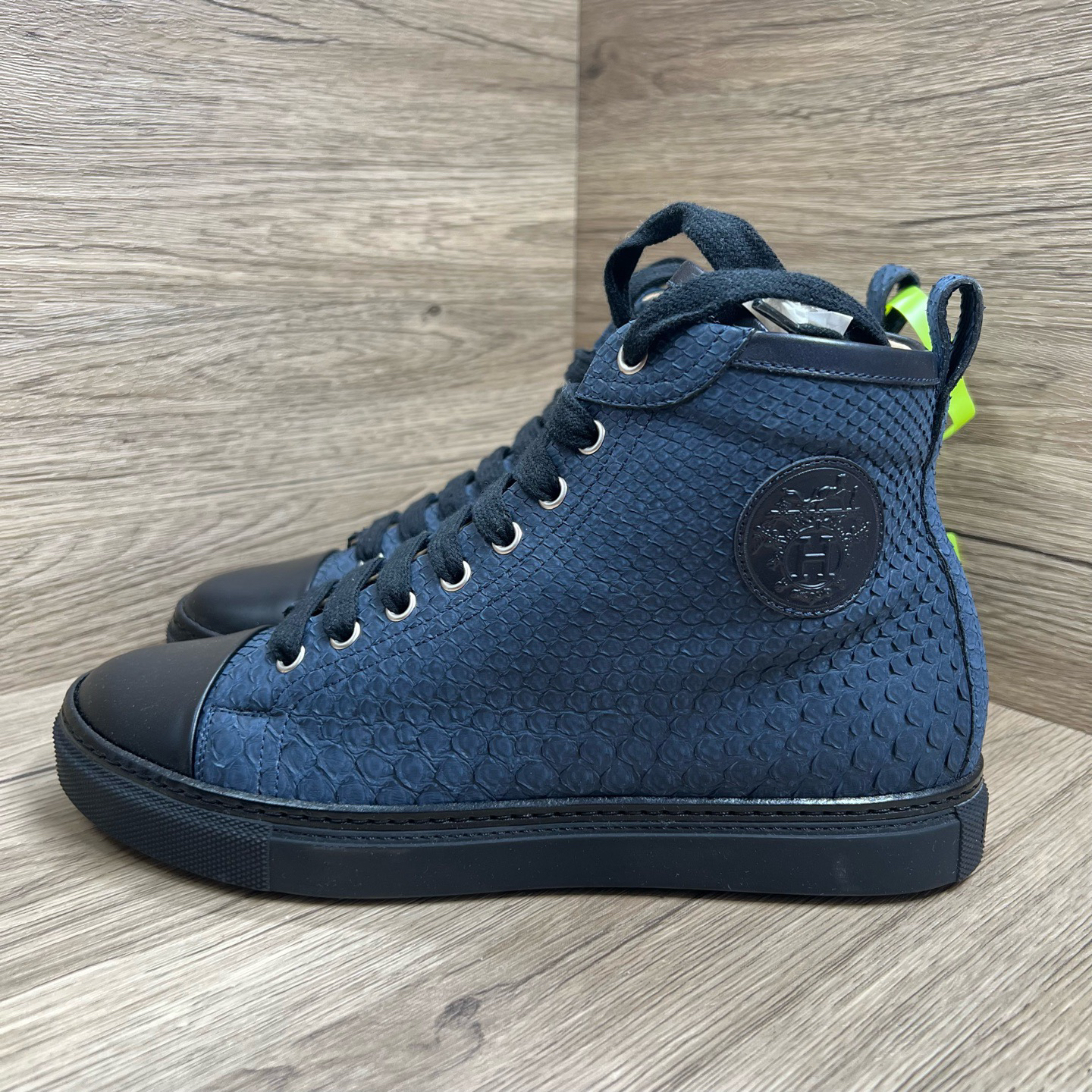 未使用 Hermes/爱马仕 黑蓝蟒蛇纹高帮鞋 39码 