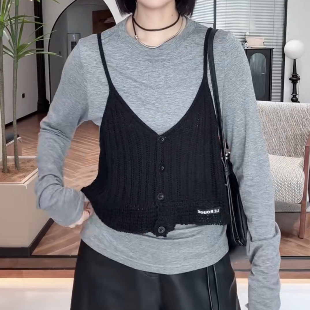韩系长袖修身针织吊带马甲女秋季新款休闲装