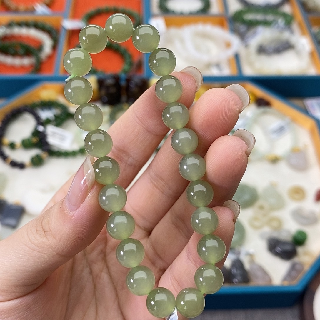 和田玉未镶嵌手链w19冰葡萄肉8mm