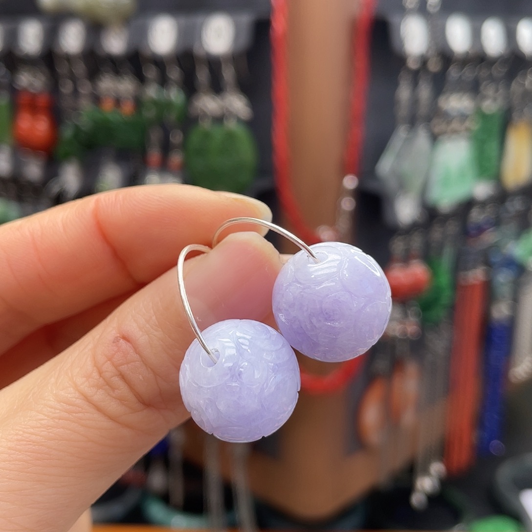 翡翠耳饰银S925镶嵌遇*579gjjhhj